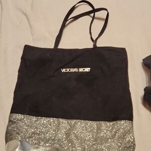 Victoria's Secret Black Tote with Silver Glitter Accent